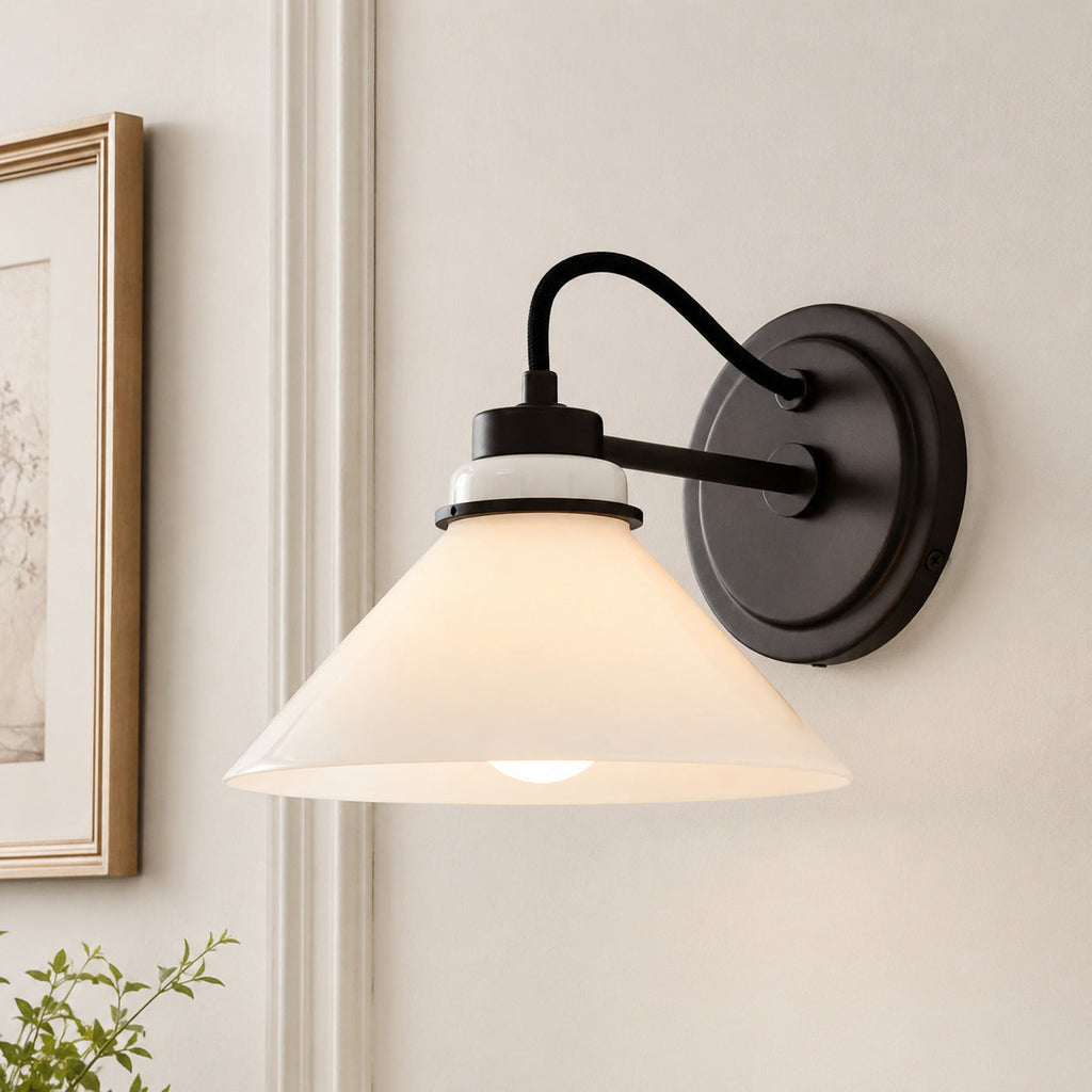 Aurenza Curved Arm Globe Wall Sconce – Modern Industrial Wall Lamp for Bathroom, Bedroom, and Hallway | Esilora