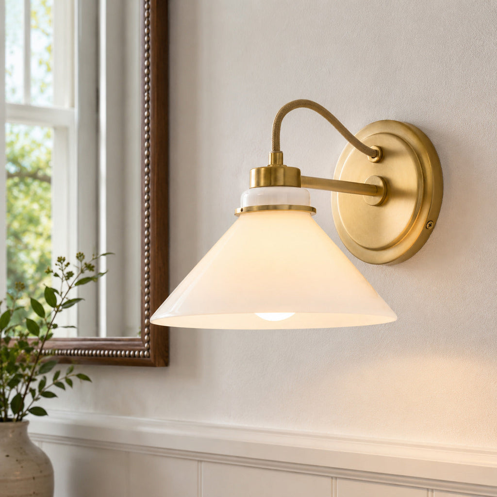 Aurenza Curved Arm Globe Wall Sconce – Modern Industrial Wall Lamp for Bathroom, Bedroom, and Hallway | Esilora