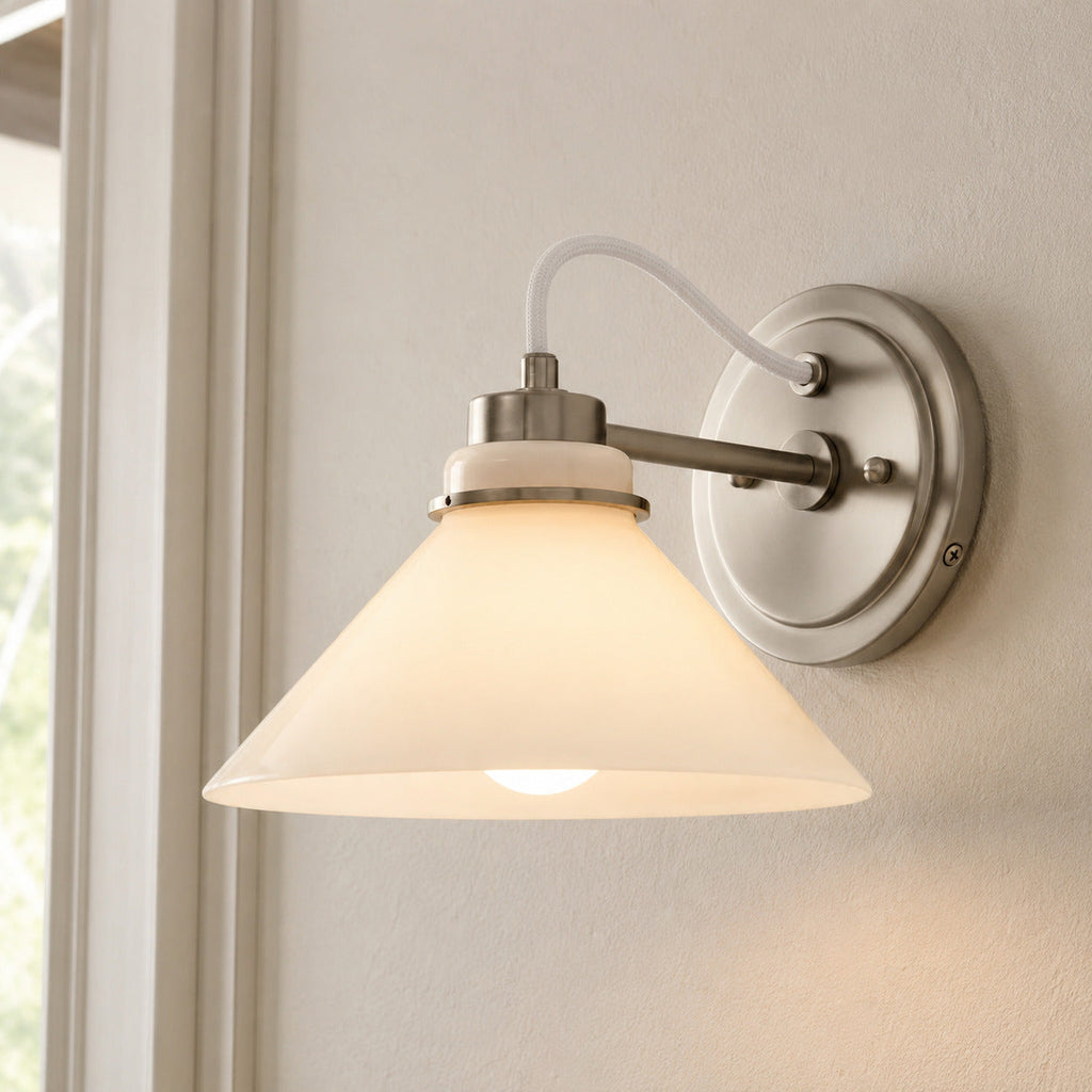 Aurenza Curved Arm Globe Wall Sconce – Modern Industrial Wall Lamp for Bathroom, Bedroom, and Hallway | Esilora