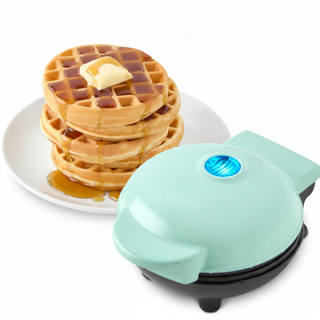 Electric Compact Waffle Maker — Fast Preheat, Personal Size