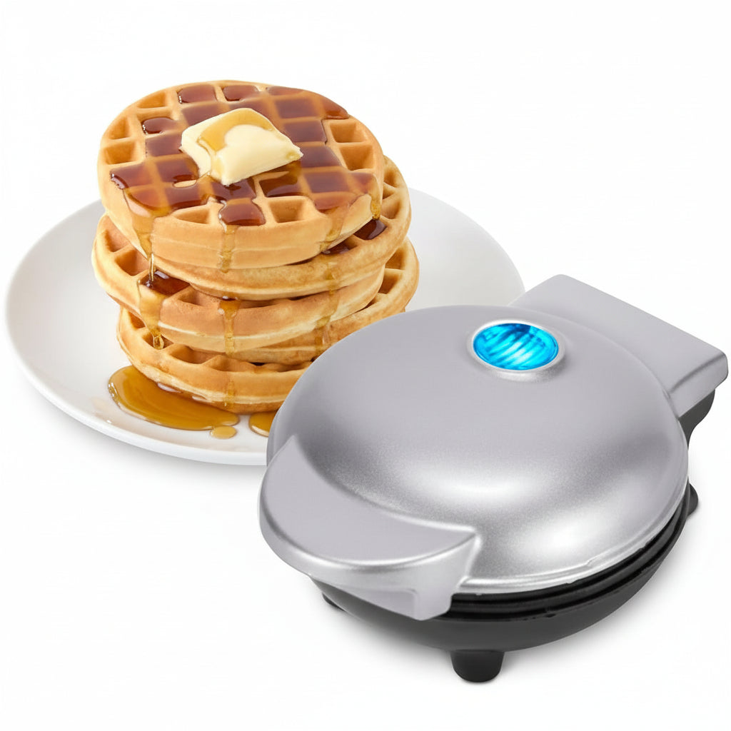 Electric Compact Waffle Maker — Fast Preheat, Personal Size