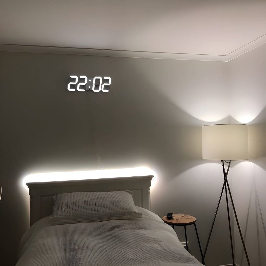 Ceas de perete digital modern 3D — design iluminat cu LED-uri