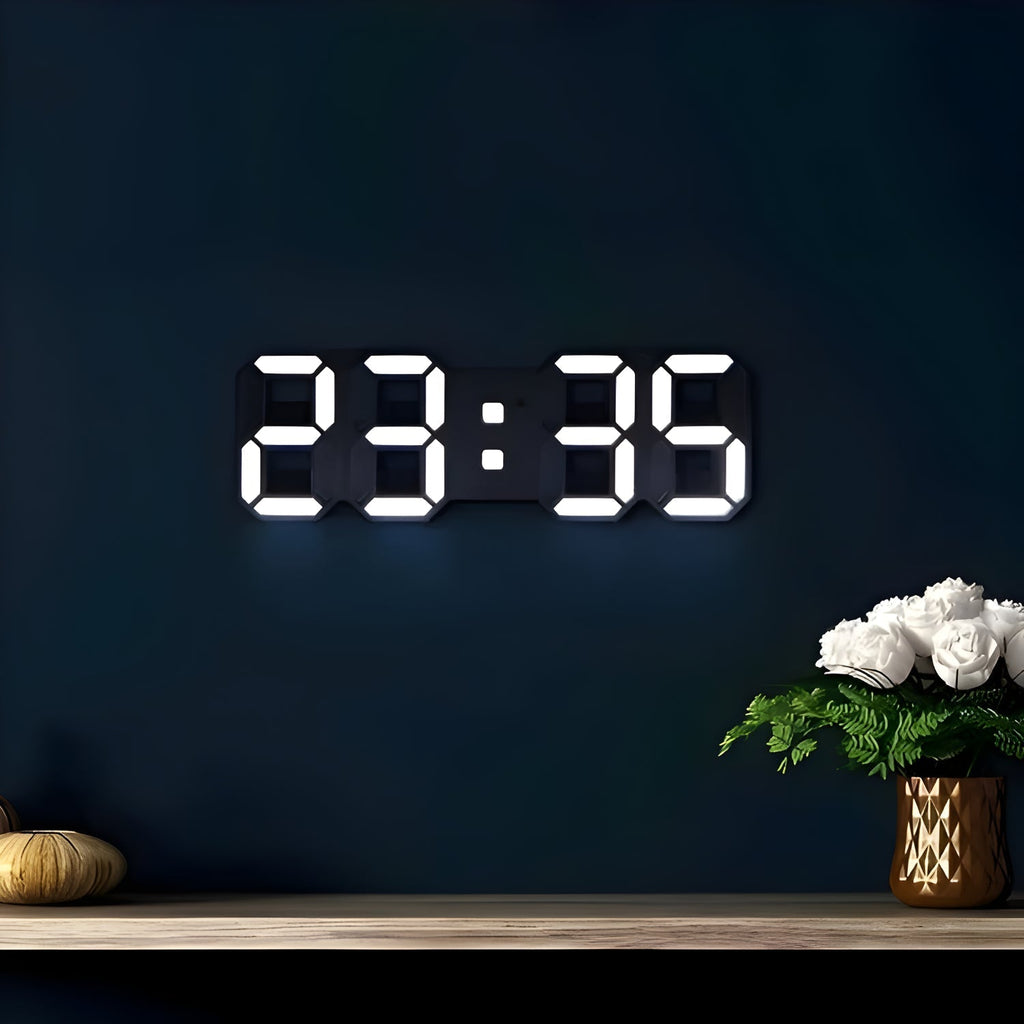 Ceas de perete digital modern 3D — design iluminat cu LED-uri
