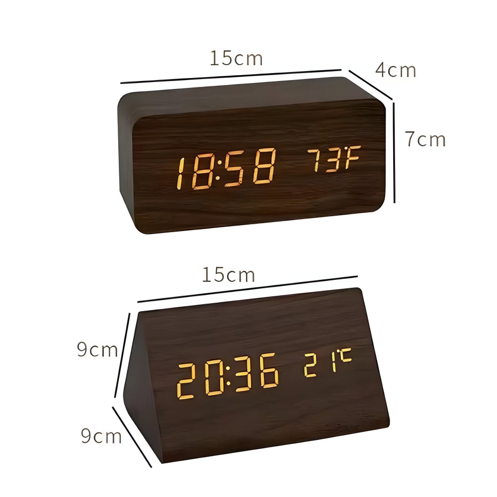 Ceas deșteptător digital LED modern din lemn
