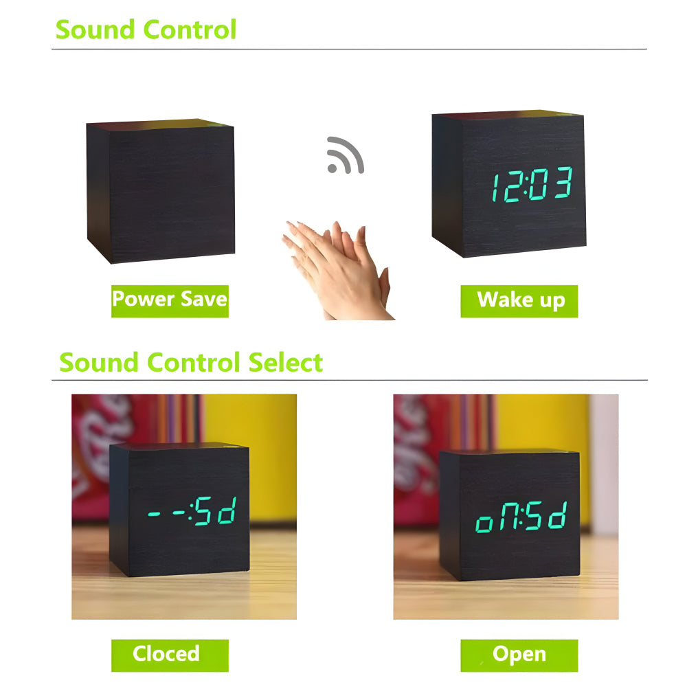 Ceas de masă digital minimalist din lemn - design cubic modern