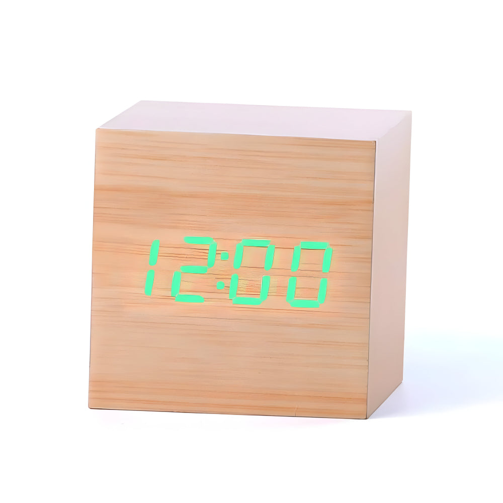 Ceas de masă digital minimalist din lemn - design cubic modern