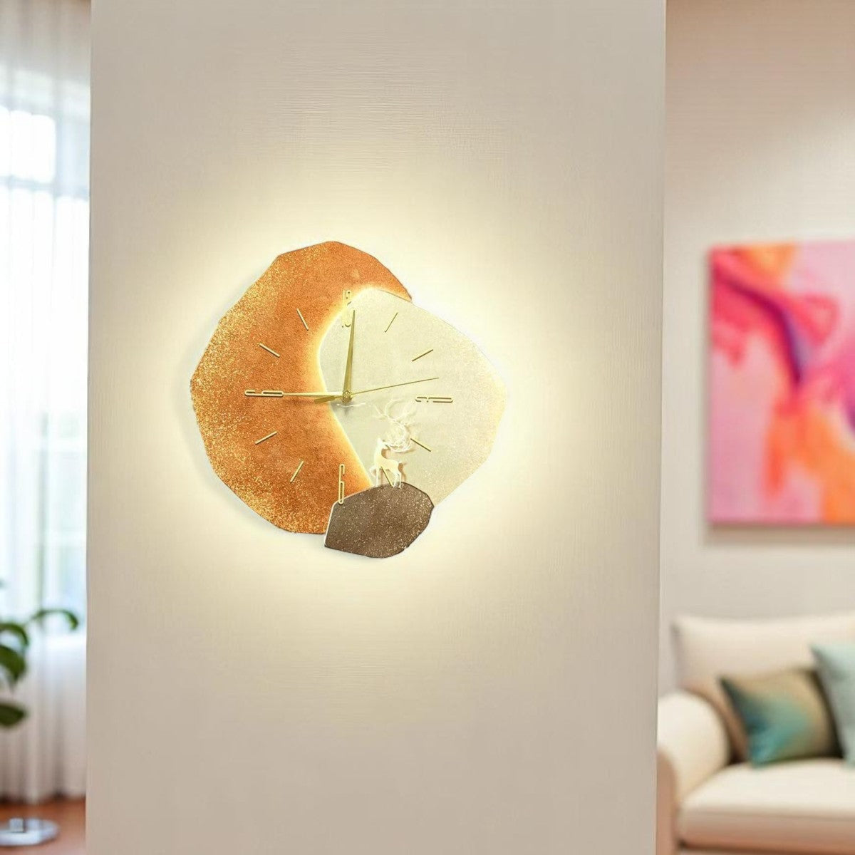 Orologio da parete asimmetrico in cristallo — design d'arte moderna