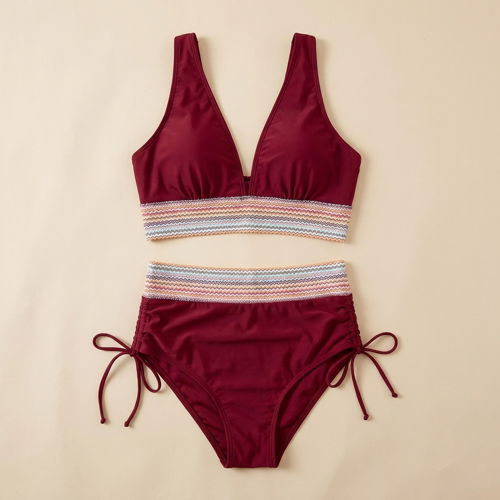 Solara – High-Waist Tummy-Control Halter Bikini with Sculpting Zigzag Waist - Esilora
