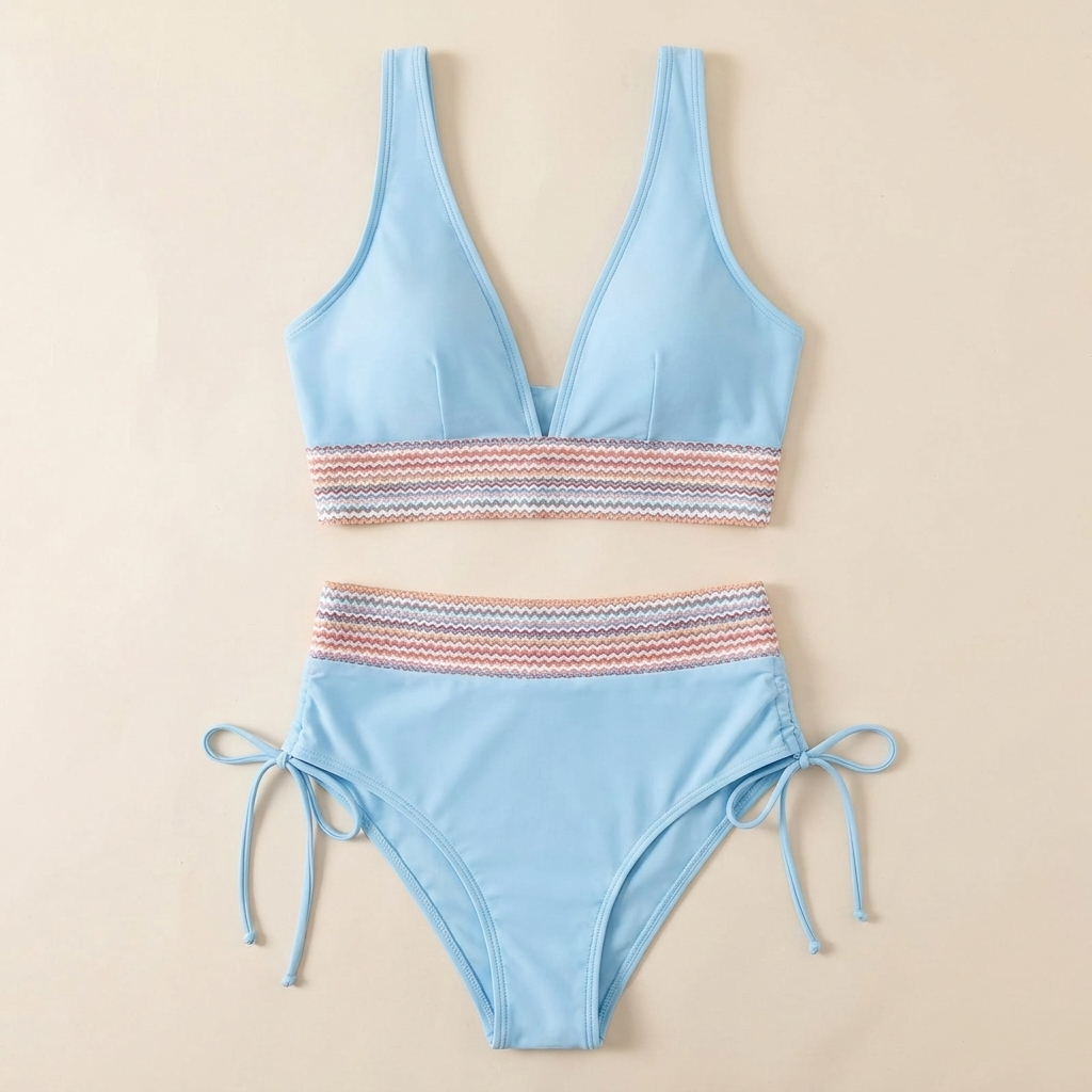Solara – High-Waist Tummy-Control Halter Bikini with Sculpting Zigzag Waist - Esilora