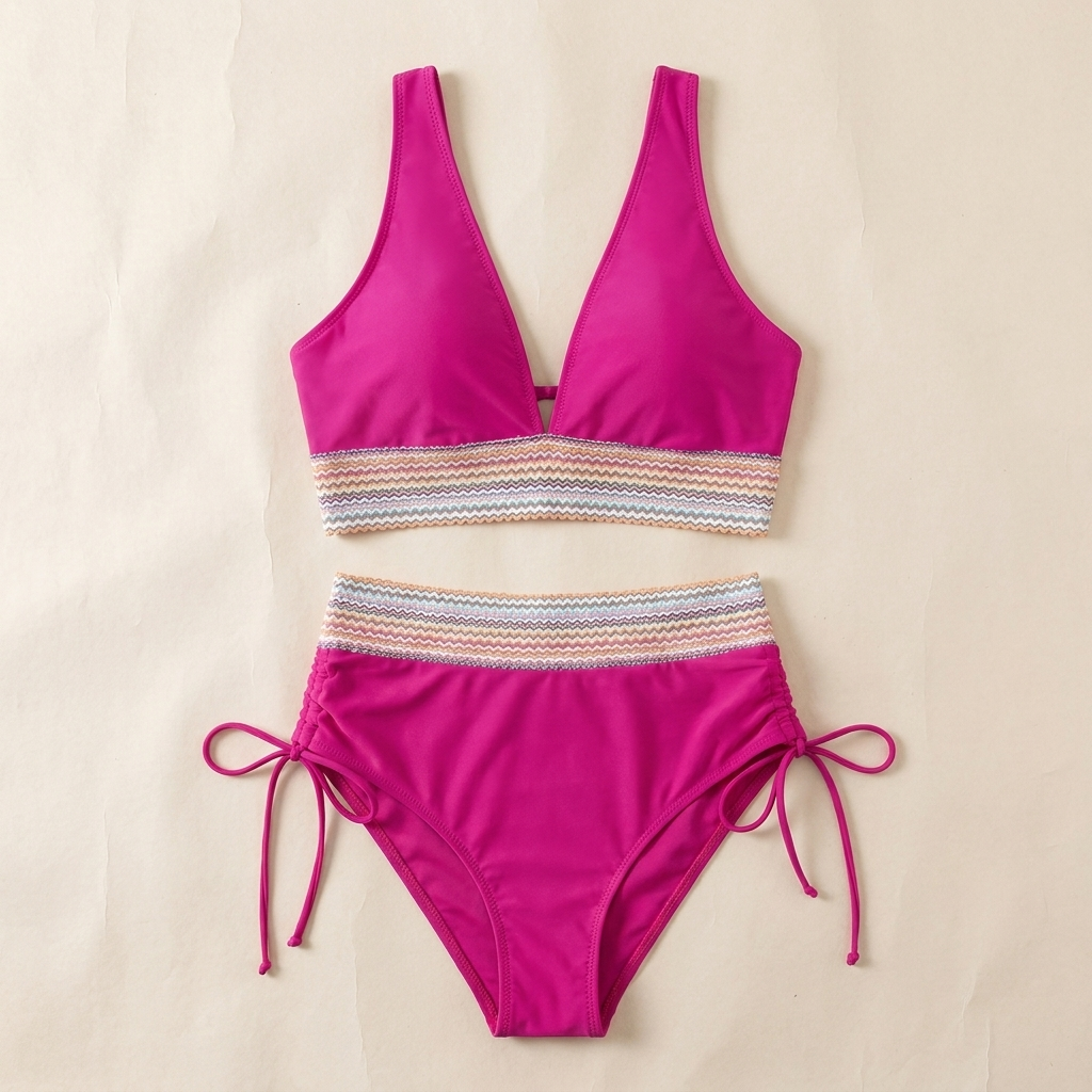 Solara – High-Waist Tummy-Control Halter Bikini with Sculpting Zigzag Waist - Esilora