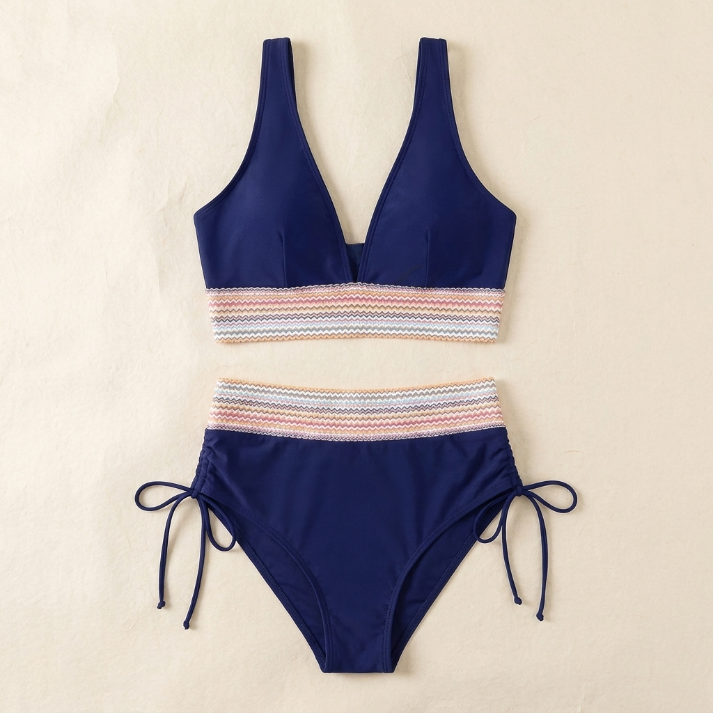 Solara – High-Waist Tummy-Control Halter Bikini with Sculpting Zigzag Waist - Esilora