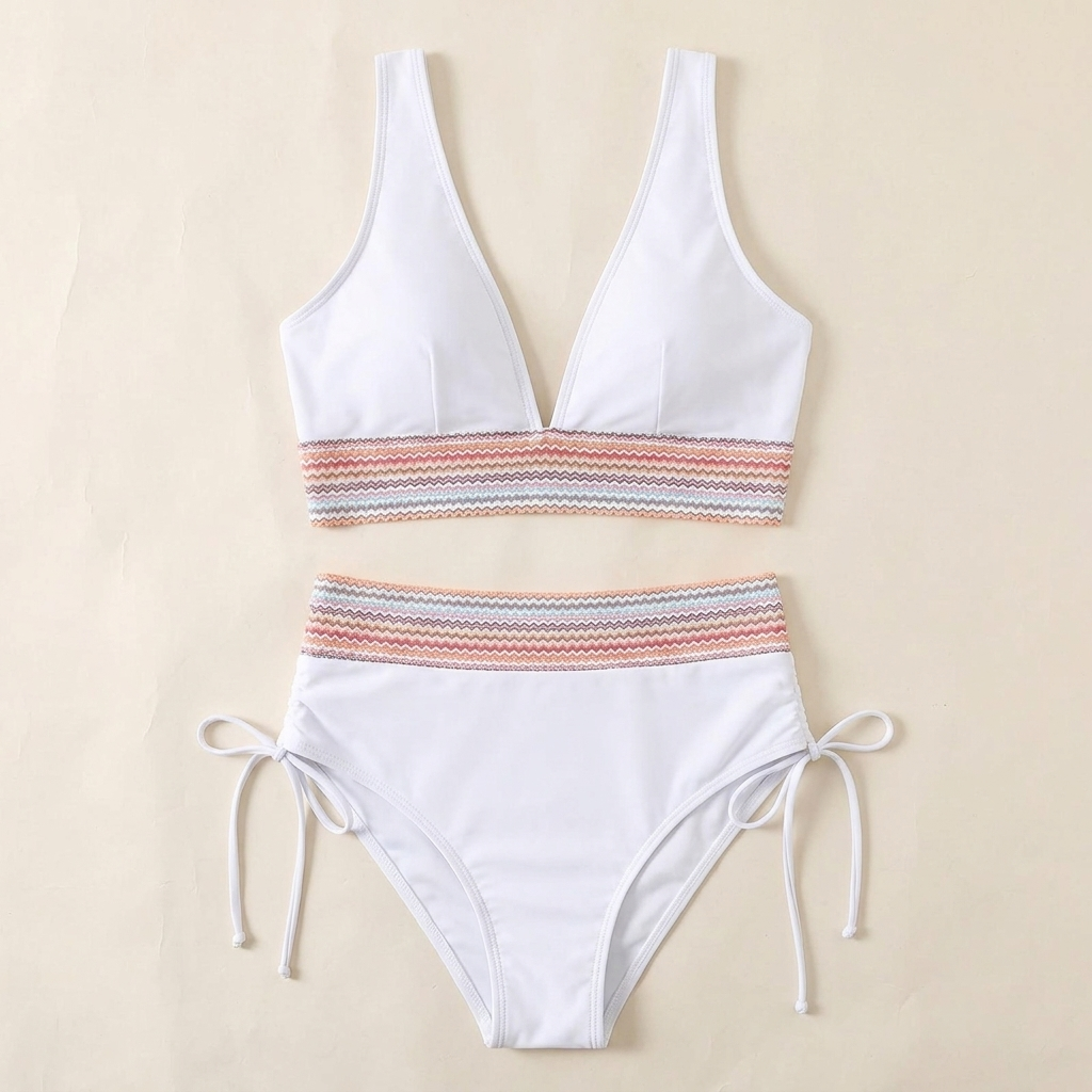 Solara – High-Waist Tummy-Control Halter Bikini with Sculpting Zigzag Waist - Esilora