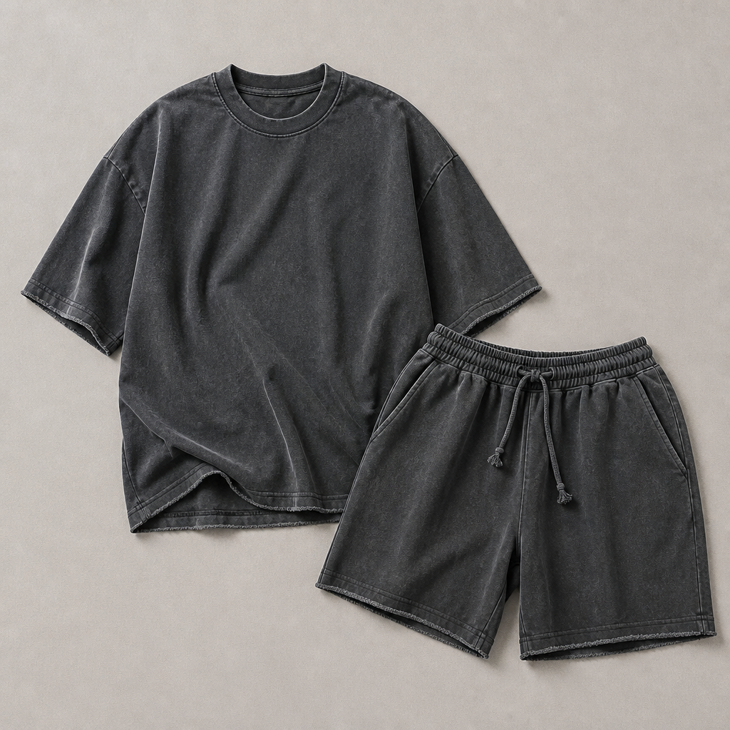 SilhouetteAura – Oversized Raw-Edge Cotton Tee and Shorts Set - Esilora
