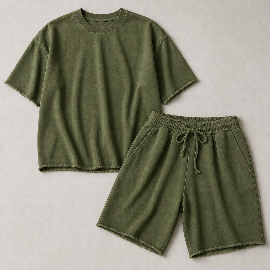 SilhouetteAura – Oversized Raw-Edge Cotton Tee and Shorts Set - Esilora