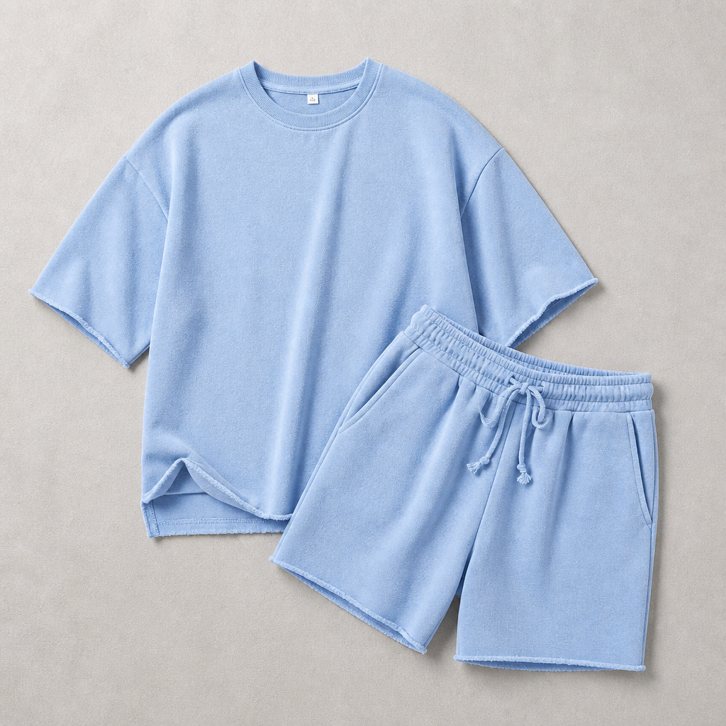 SilhouetteAura – Oversized Raw-Edge Cotton Tee and Shorts Set - Esilora