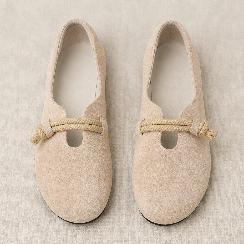 SolaraStep – Slipper-Soft Suede Flats with Rope Tie Detail - Esilora