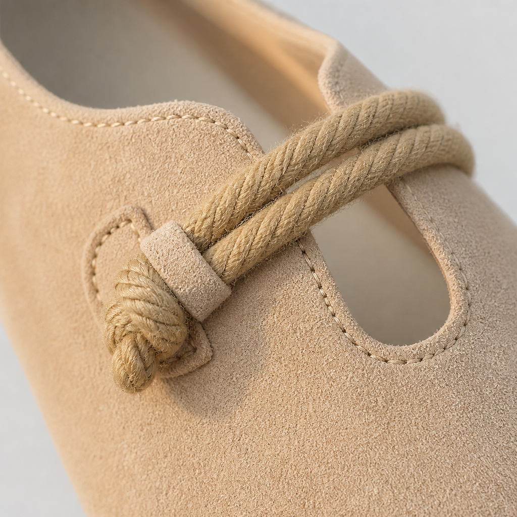 SolaraStep – Slipper-Soft Suede Flats with Rope Tie Detail - Esilora