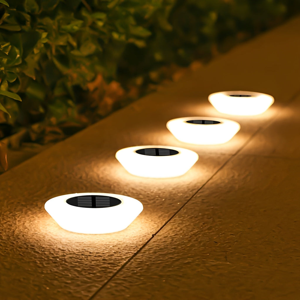 Round LED Solar Light — Weatherproof, Modern Ground-Mount Design