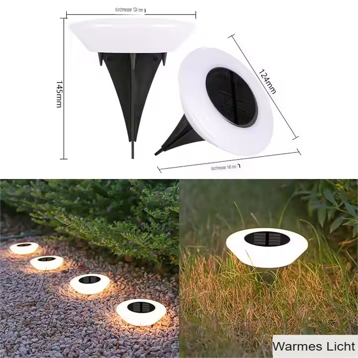 Round LED Solar Light — Weatherproof, Modern Ground-Mount Design