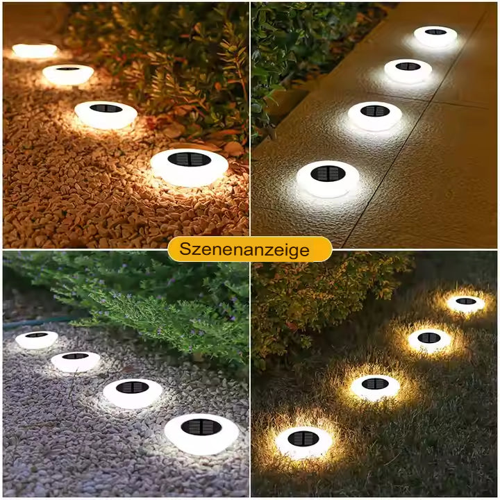Round LED Solar Light — Weatherproof, Modern Ground-Mount Design