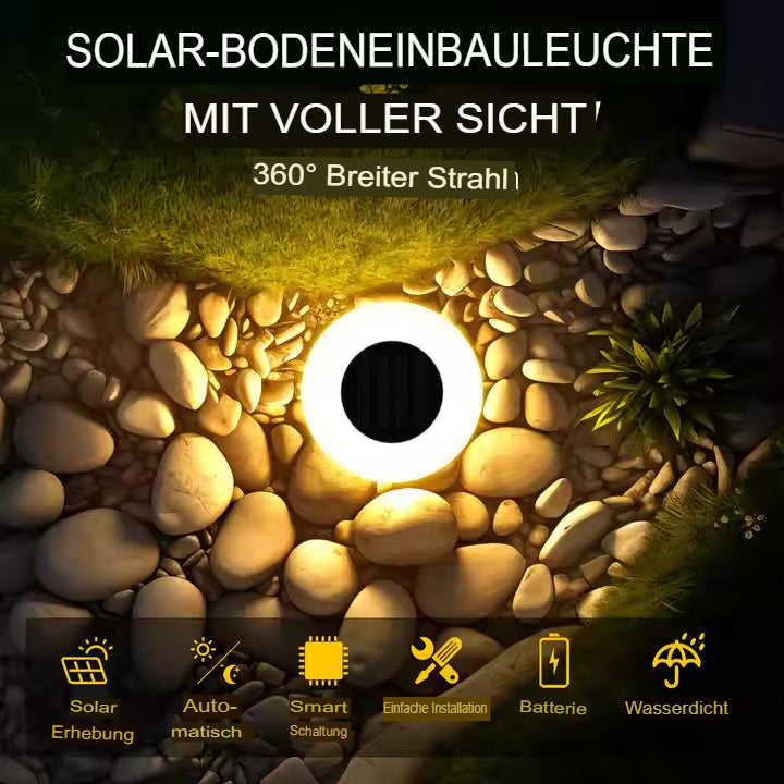 Round LED Solar Light — Weatherproof, Modern Ground-Mount Design