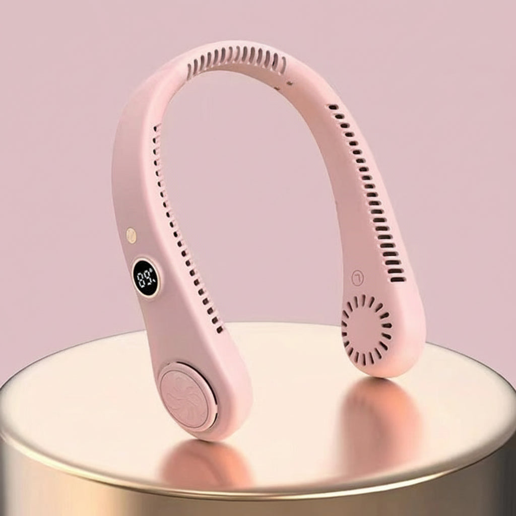 Portable Neck Fan — Wearable Hands-Free Cooler in White, Pink, Black, Blue & Green