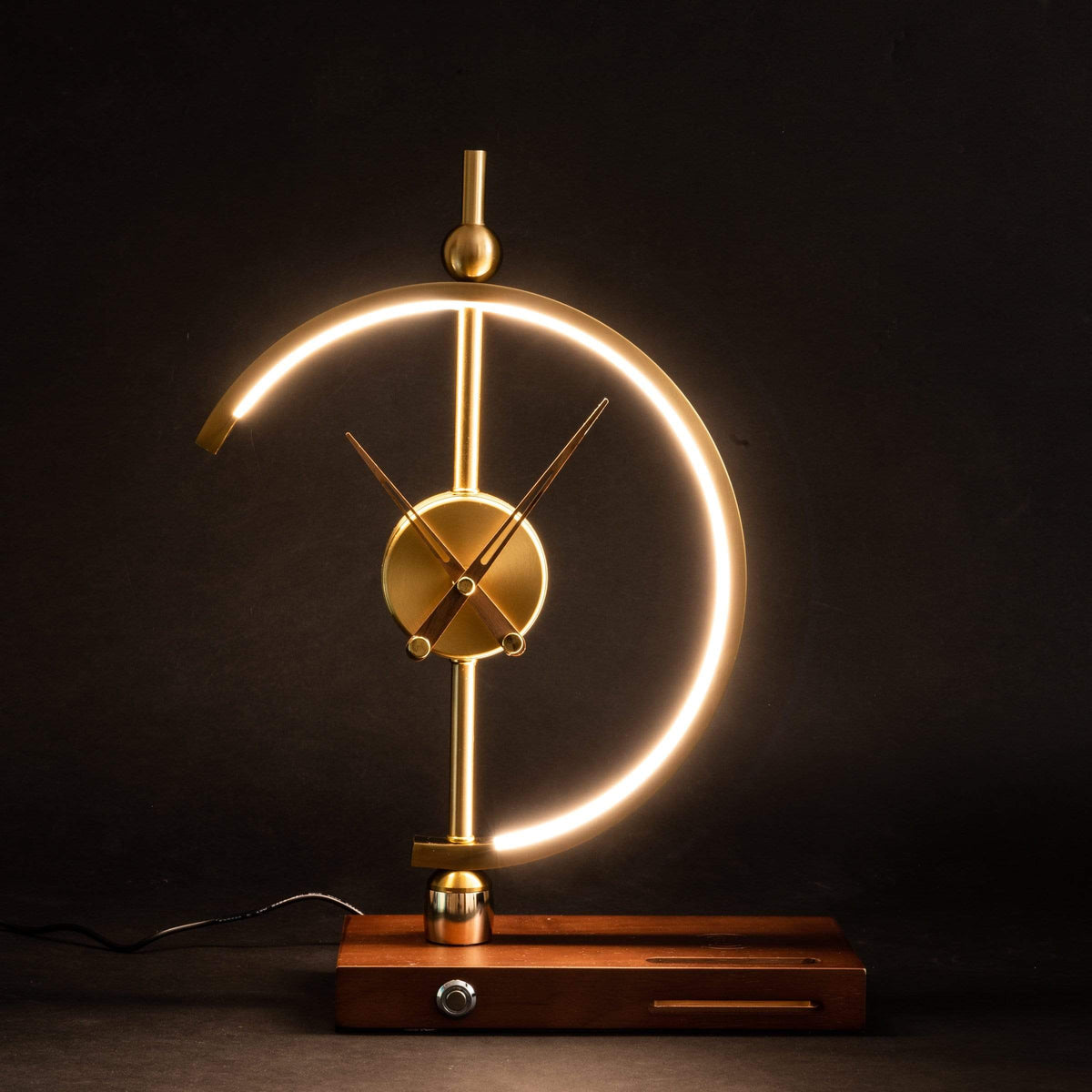 Wood LED Table Lamp — Digital Clock and Charging Station