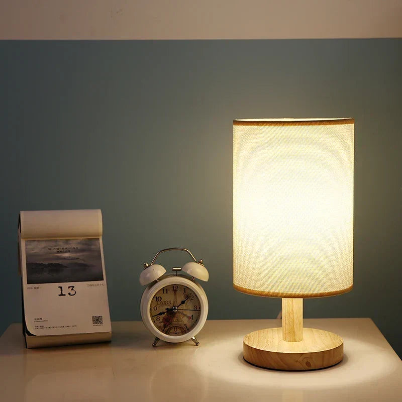 Dimmable LED Table Lamp — Wood Base and Fabric Cover