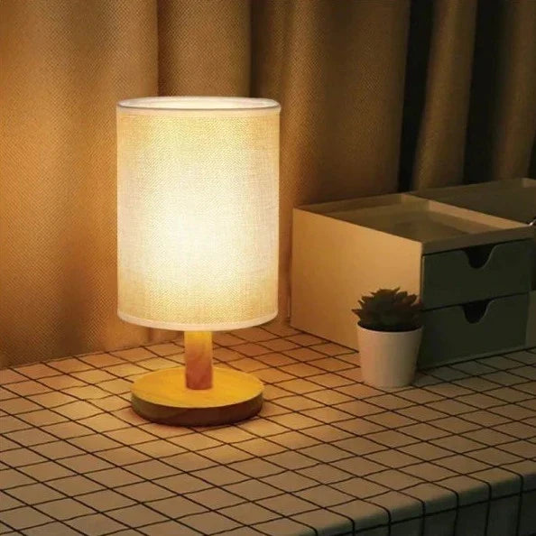 Dimmable LED Table Lamp — Wood Base and Fabric Cover