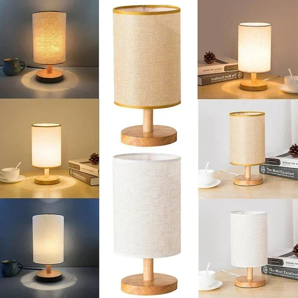 Dimmable LED Table Lamp — Wood Base and Fabric Cover