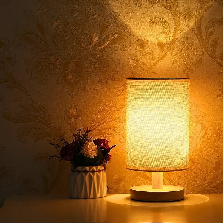 Dimmable LED Table Lamp — Wood Base and Fabric Cover