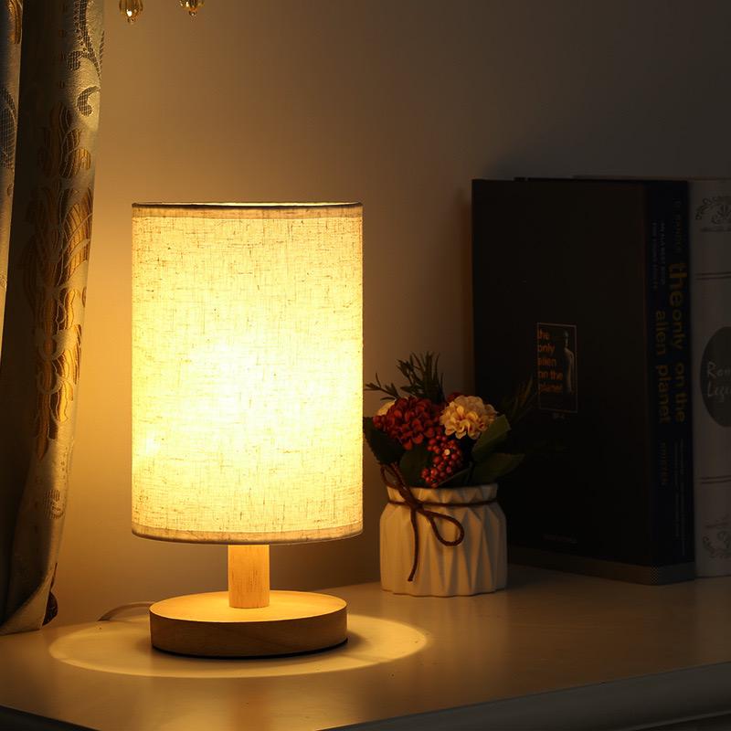Dimmable LED Table Lamp — Wood Base and Fabric Cover