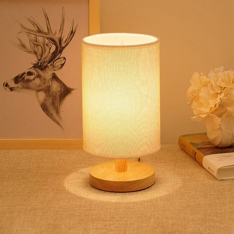 Dimmable LED Table Lamp — Wood Base and Fabric Cover