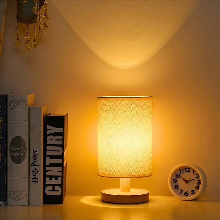 Dimmable LED Table Lamp — Wood Base and Fabric Cover