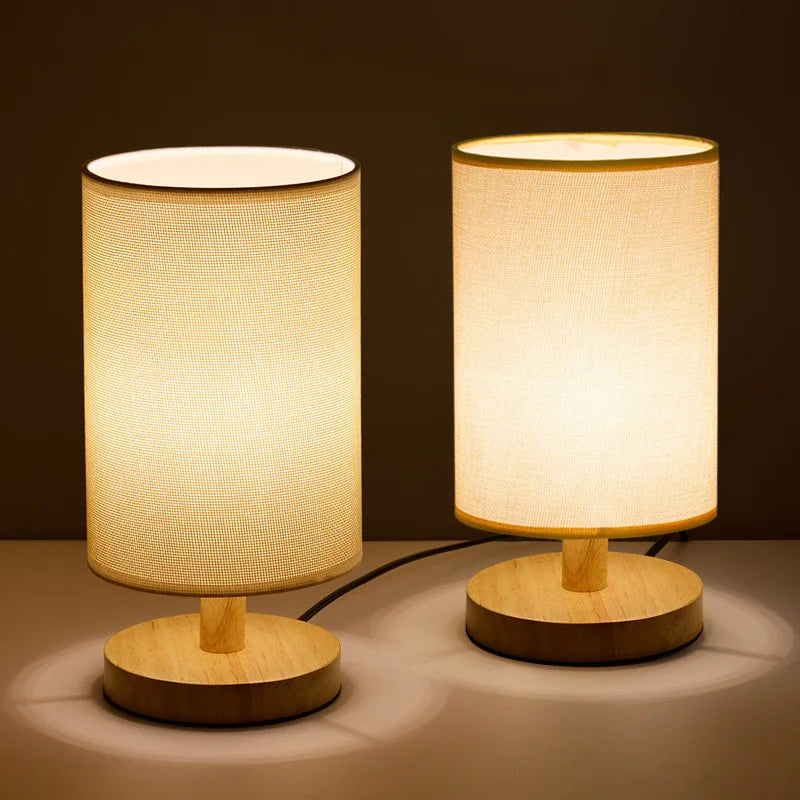 Dimmable LED Table Lamp — Wood Base and Fabric Cover