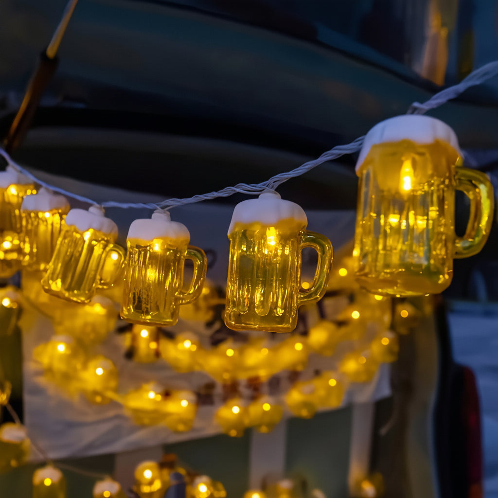 Batteriebetriebene Oktoberfest-LED-Lichterkette mit Bierkrügen