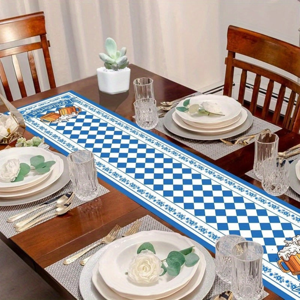 Κλασικό βαυαρικό τραπεζοδρόμιο Oktoberfest σε μπλε και λευκό