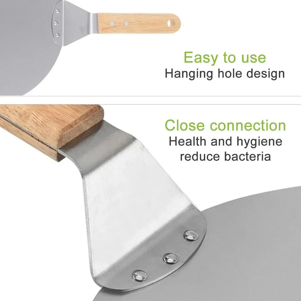 Stainless Steel Pizza Shovel with Wooden Handle – Round - Esilora