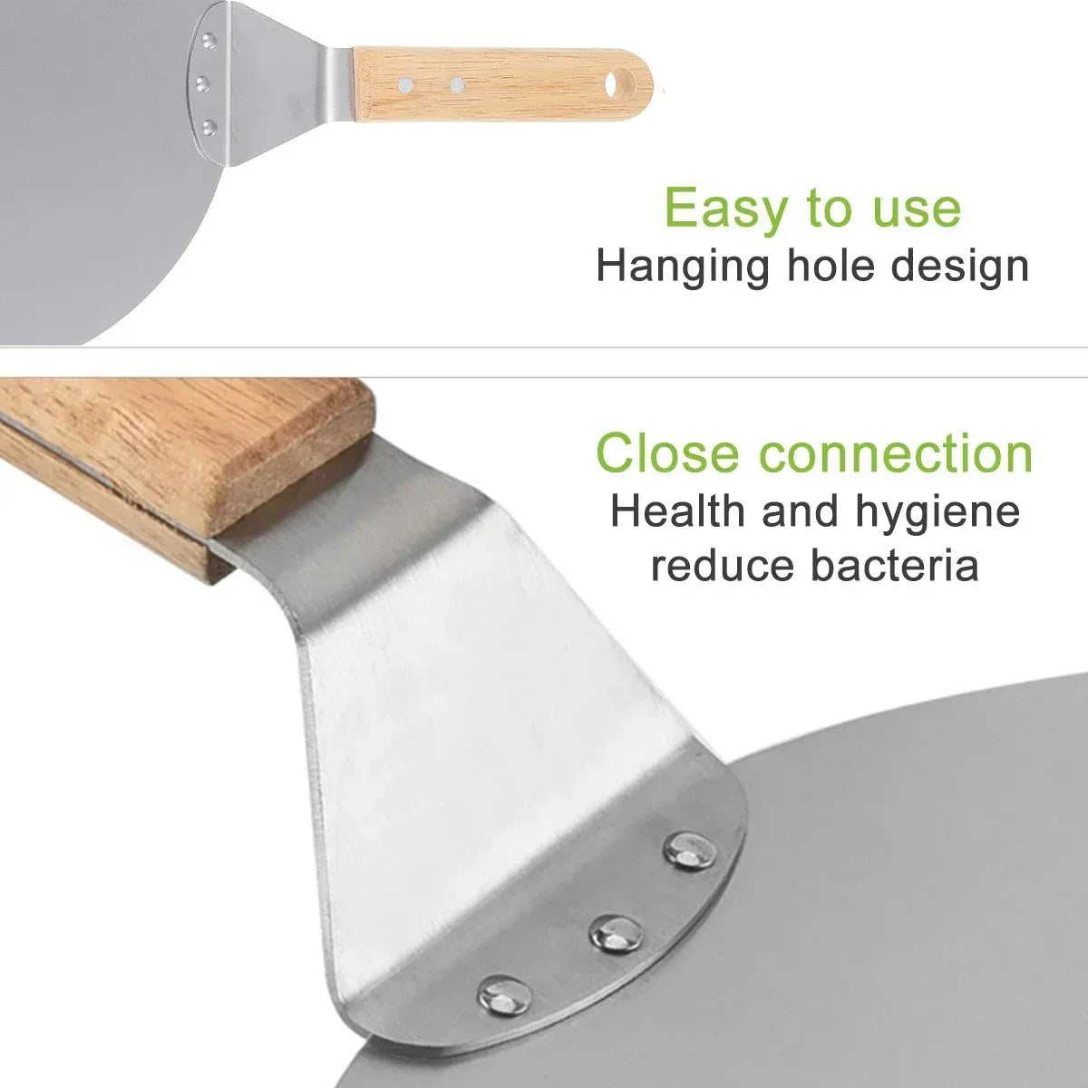 Stainless Steel Pizza Shovel with Wooden Handle – Round - Esilora