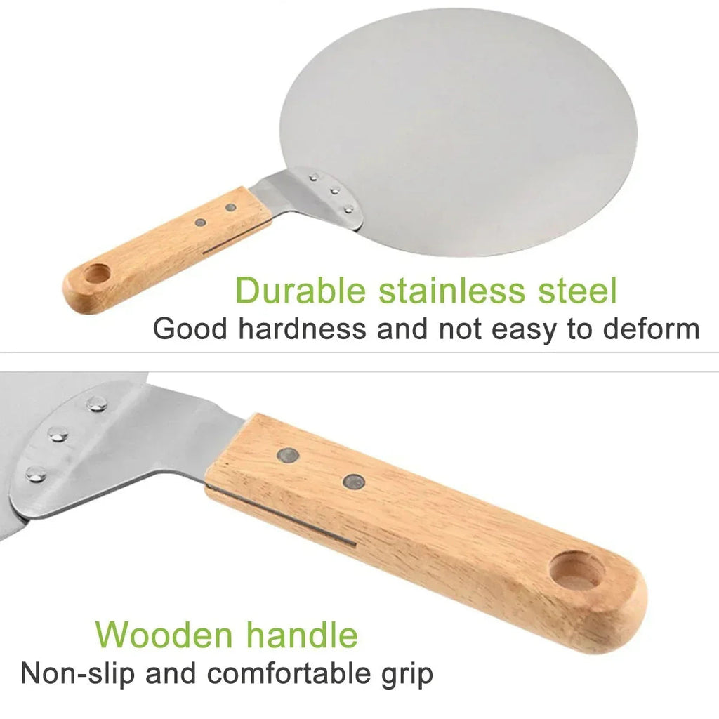 Stainless Steel Pizza Shovel with Wooden Handle – Round - Esilora