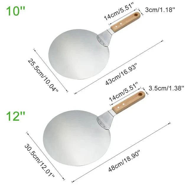 Stainless Steel Pizza Shovel with Wooden Handle – Round - Esilora