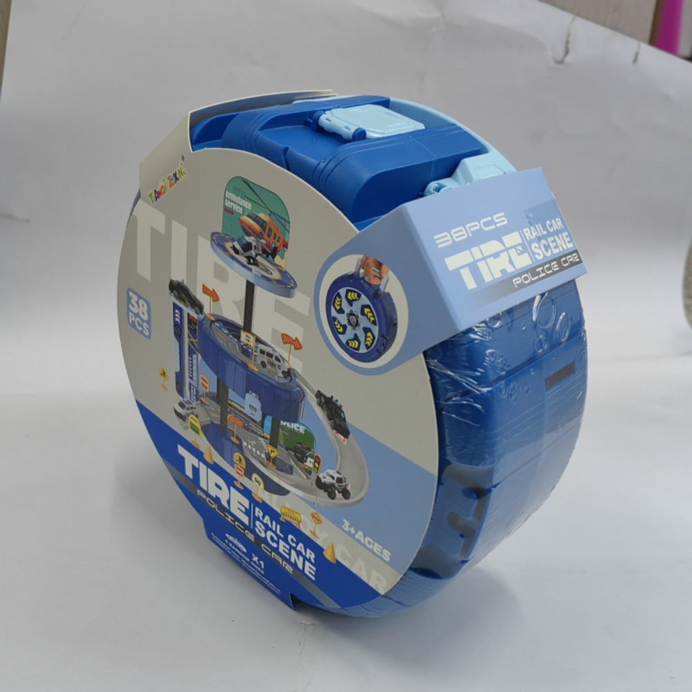 Leksaksgarage för bilar med flera våningar — fungerande hiss, 21 × 9 × 24 cm