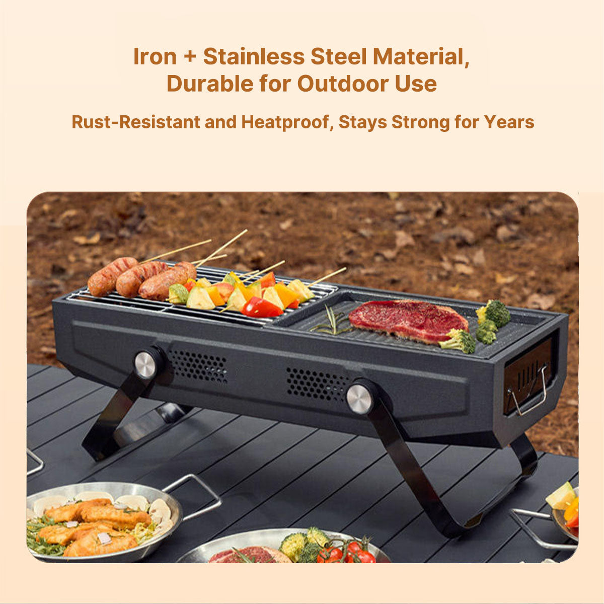 Stainless Steel Portable Grill for Camping and Outdoor Cooking - Esilora
