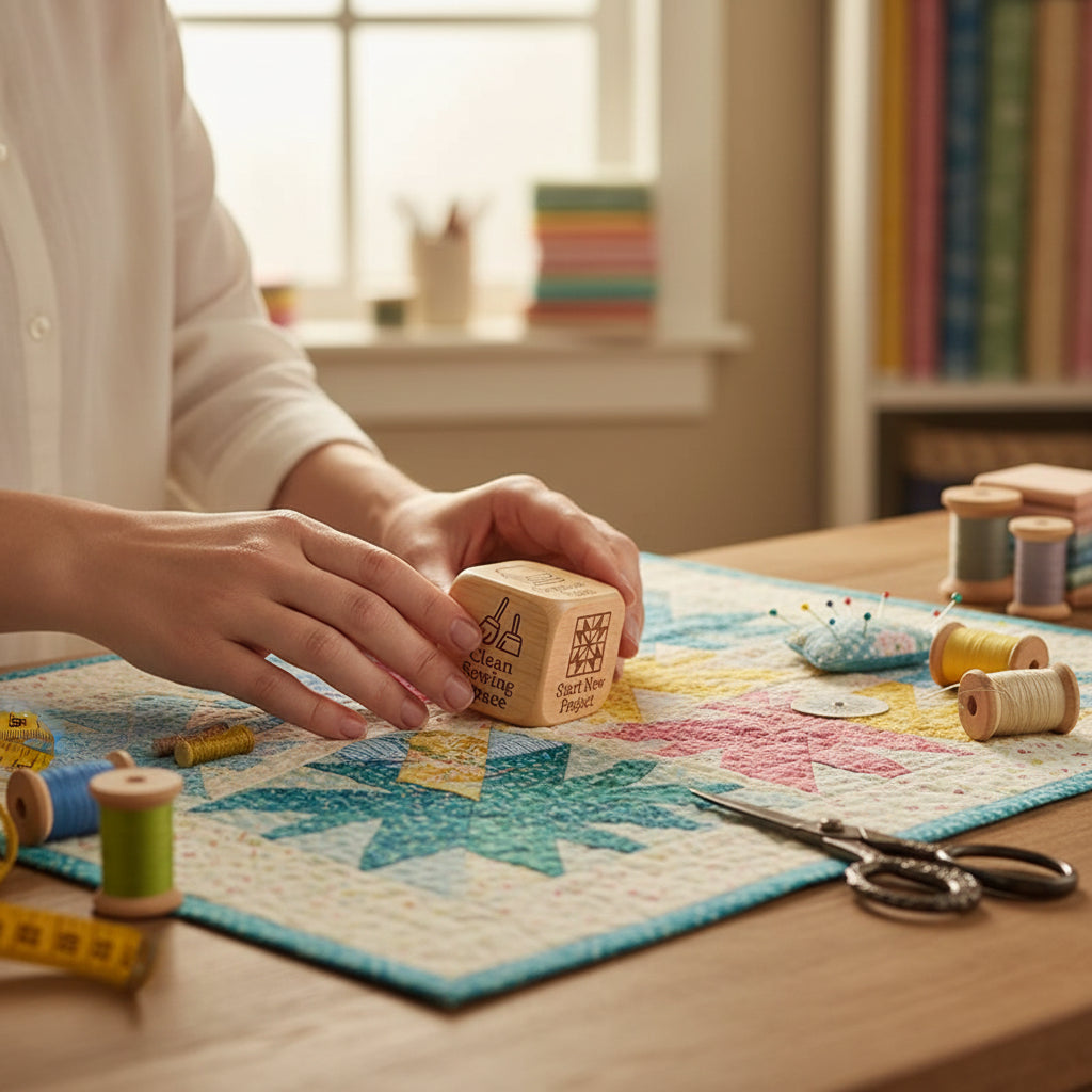 Kostka decyzyjna do patchworku — dotykowy organizer wzorów i ściegów