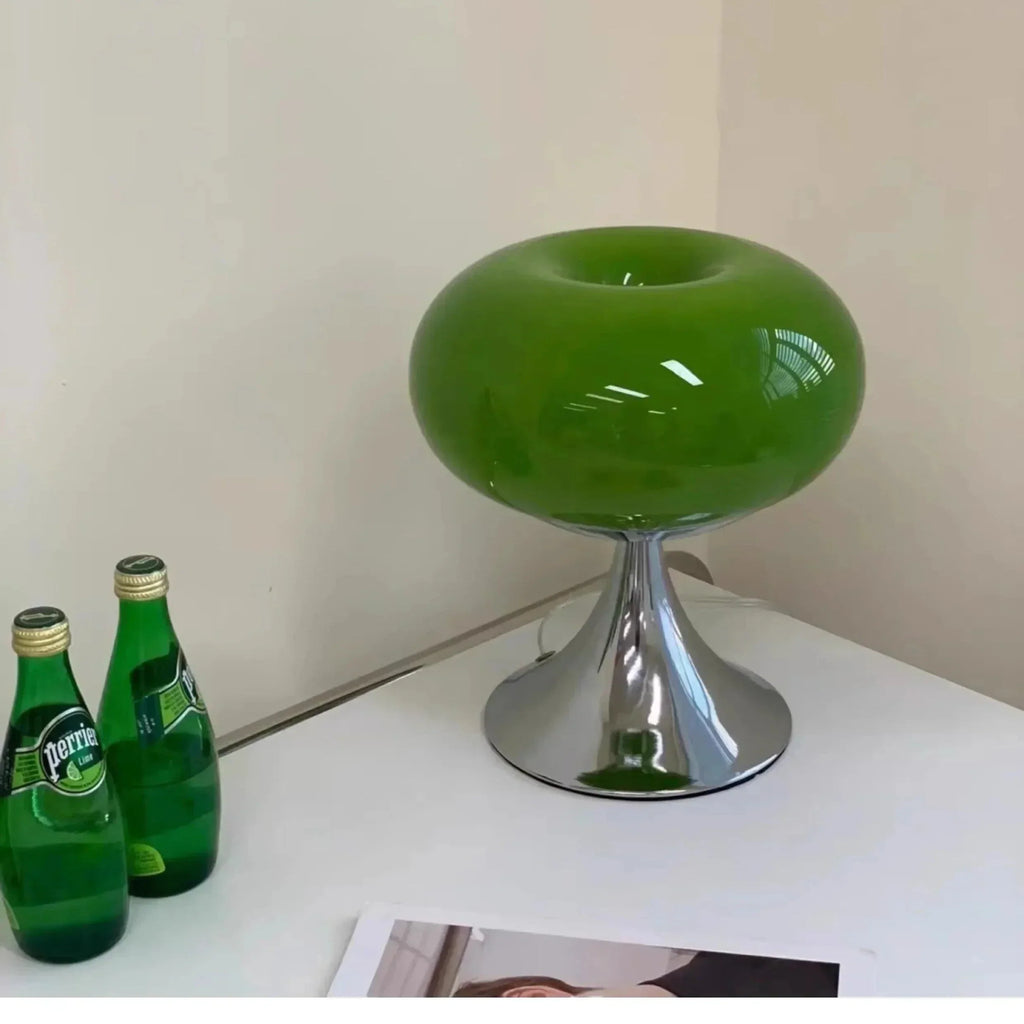 Glas-Tischlampe — Chromsockel, Retro-Design