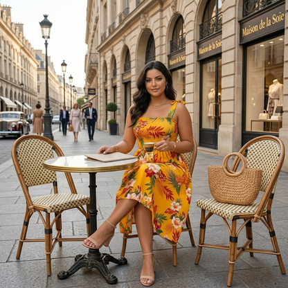 Robe Longue d'Été Fluide à Imprimé Floral & Épaules Nouées