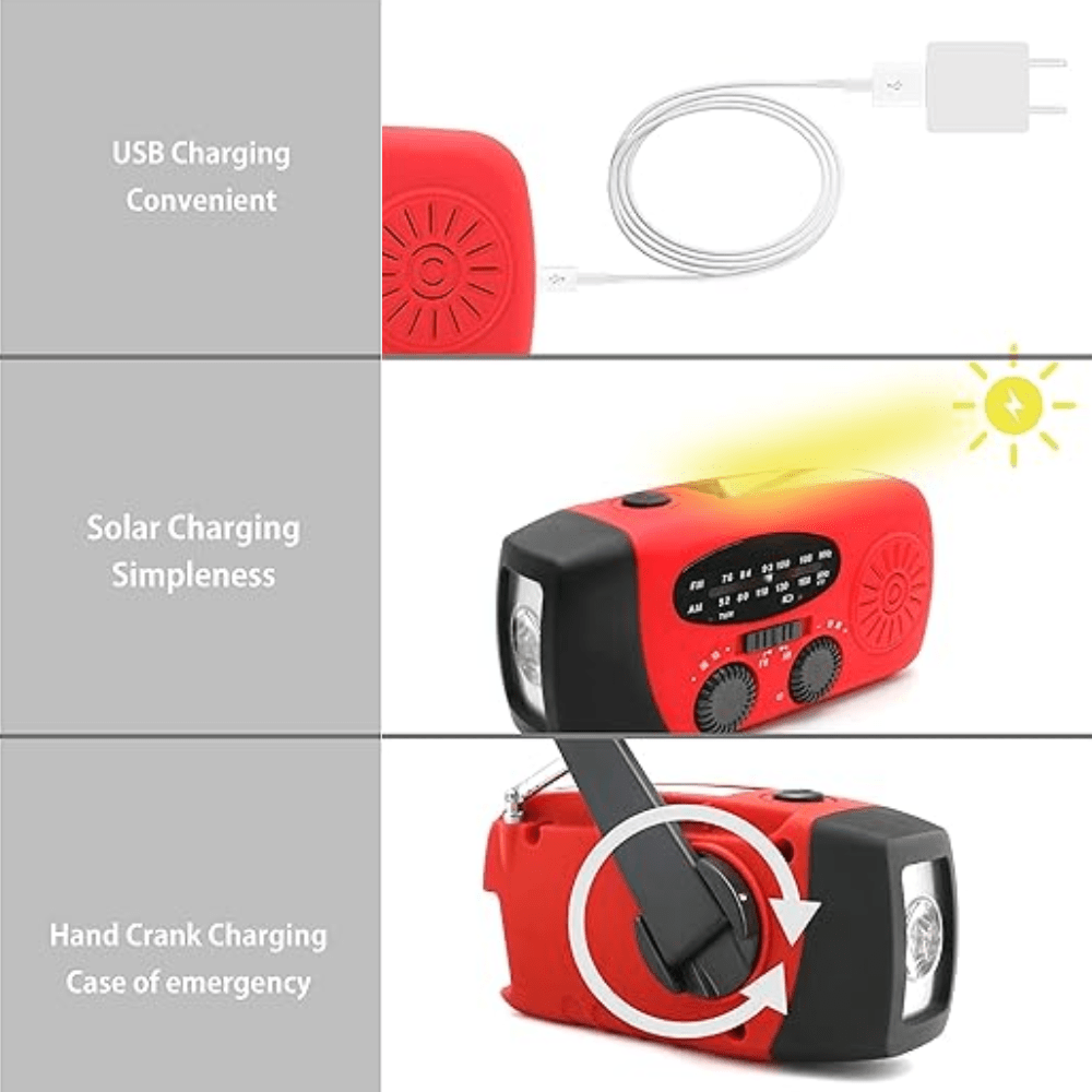 Rádio s ručním generátorem napájeným solární energií, svítilnou a nabíječkou baterií – Esilora