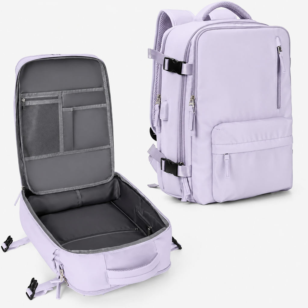 Carry-On Travel Backpack — Isolated Shoe Compartment, Compact Under-Seat Rucksack