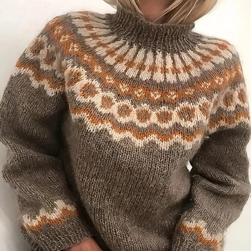 Maglione lavorato a maglia a collo alto con motivo norvegese - Stile classico