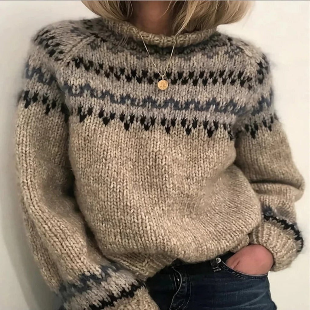 Maglione lavorato a maglia a collo alto con motivo norvegese - Stile classico